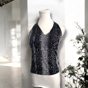 Women's Y2K Black Snake Print Halter Top whimsigoth grunge L
